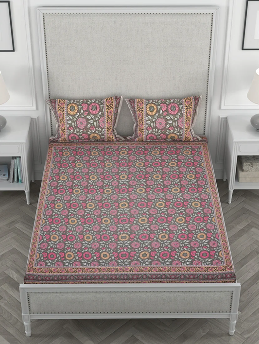 Floral Print Queen Bedsheet With 2 Pillow Covers | Monarch