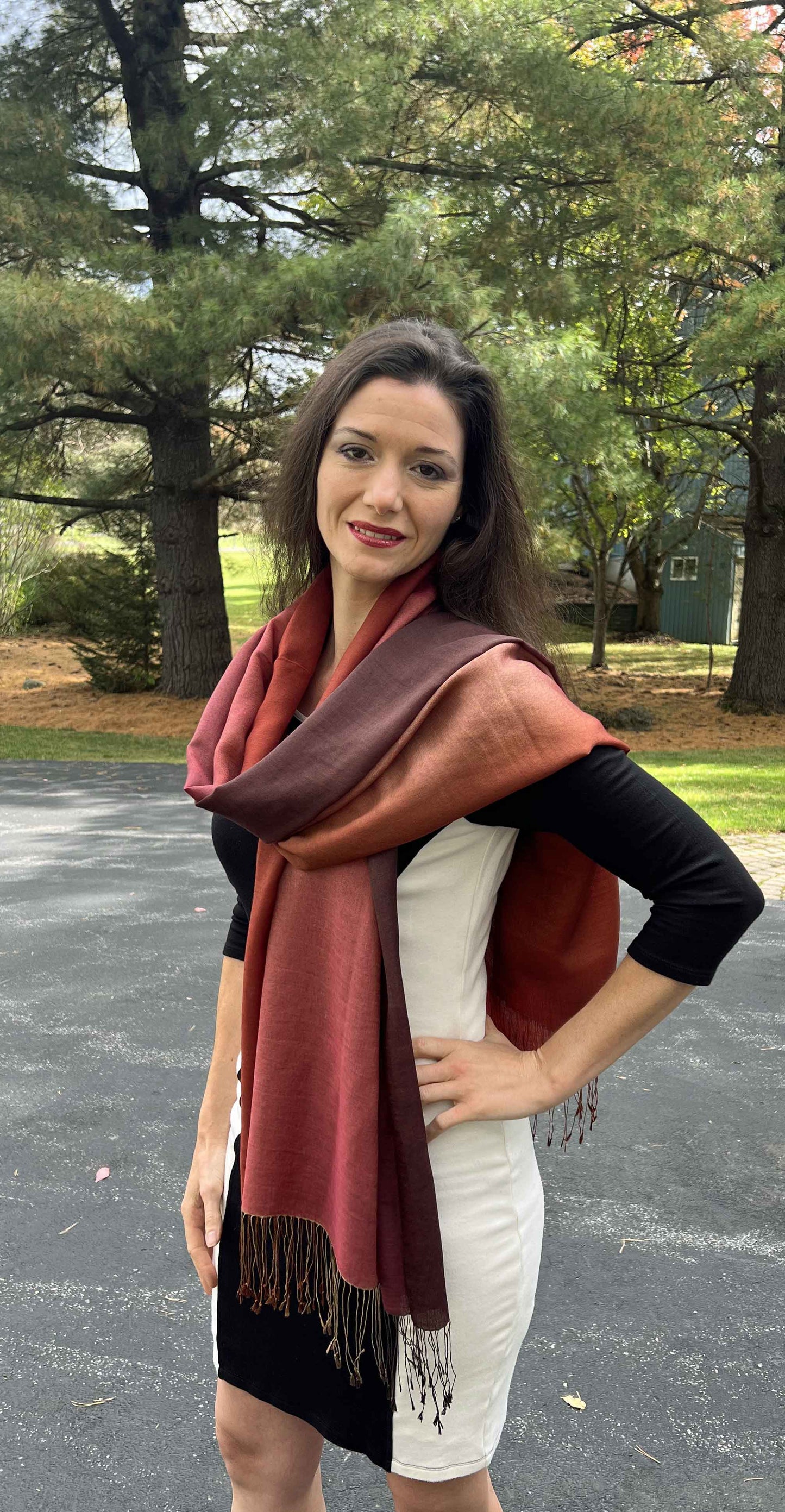 Brown And Orange Hand Dyed Ombre Scarf