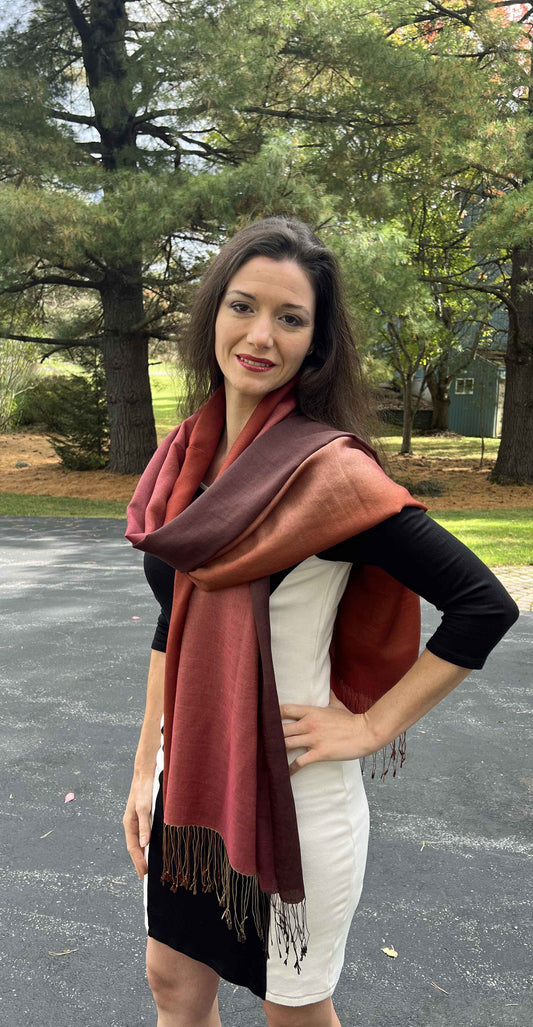 Brown And Orange Hand Dyed Ombre Scarf
