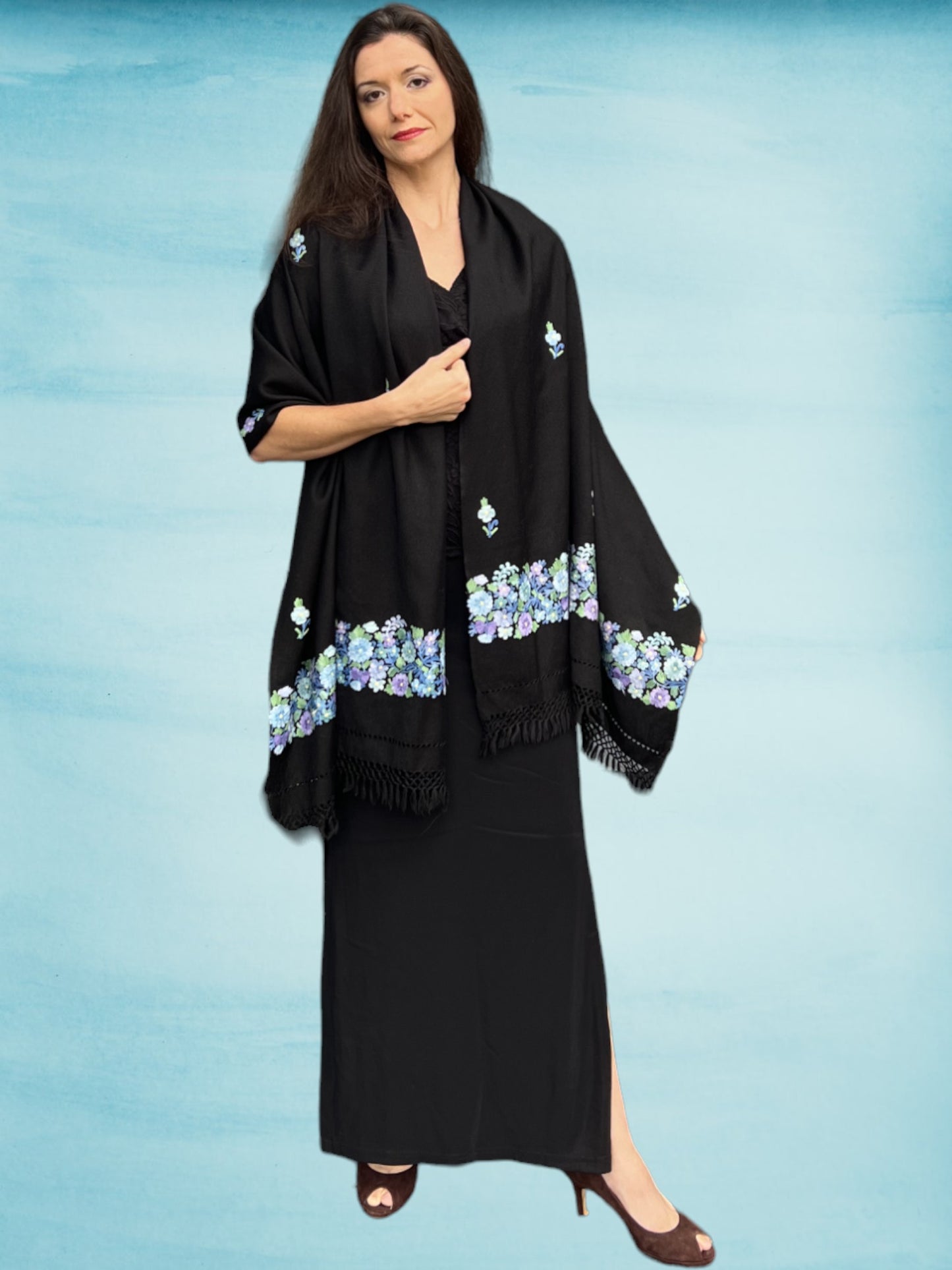 Spring Bloom Embroidered Wool Wrap