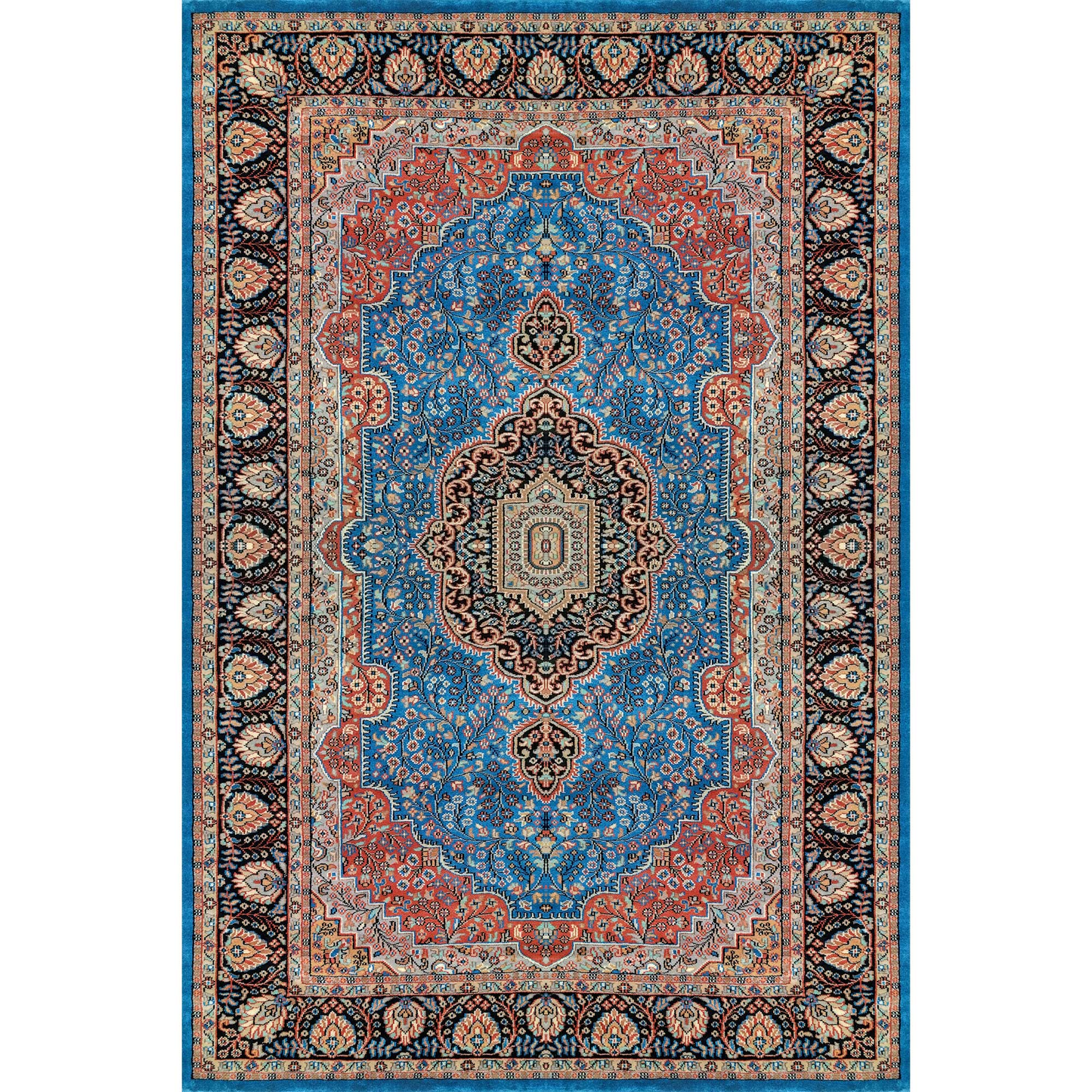 6×9 ft Blue Hand Knotted Persian Wool Carpet