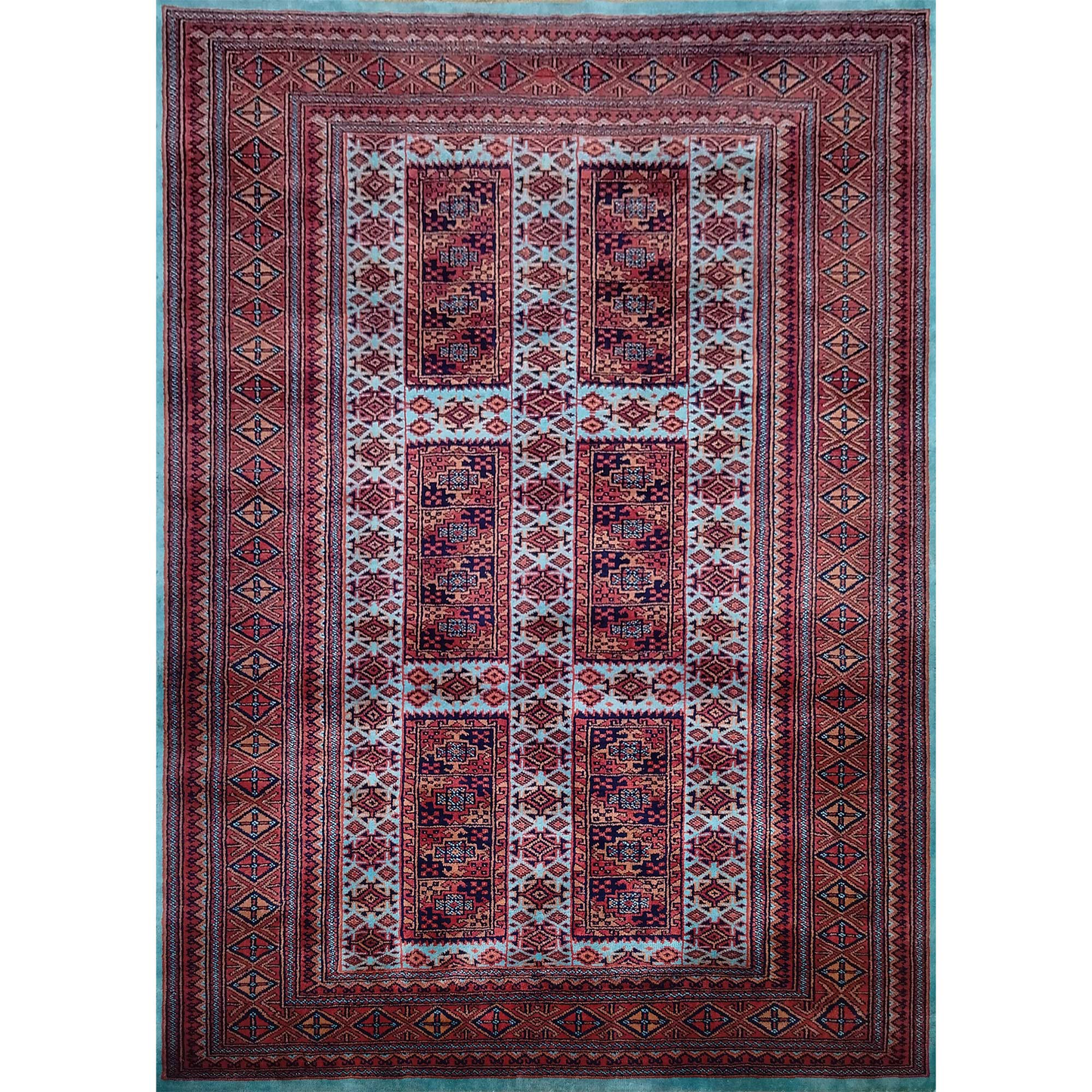 5×7 ft Hand Knotted Turquoise Wool Carpet Tribal