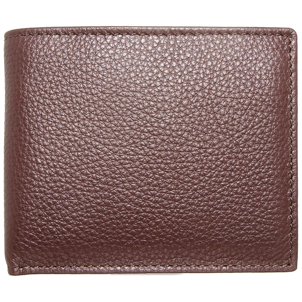 Pebbled Leather Billfold With Coin Pocket Brown