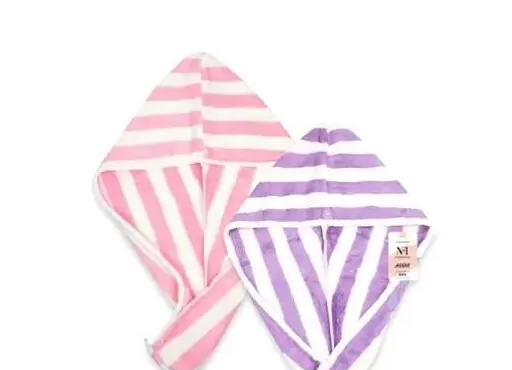 Hair Drying Microfiber Head Towel Cap with Button Pack of 2