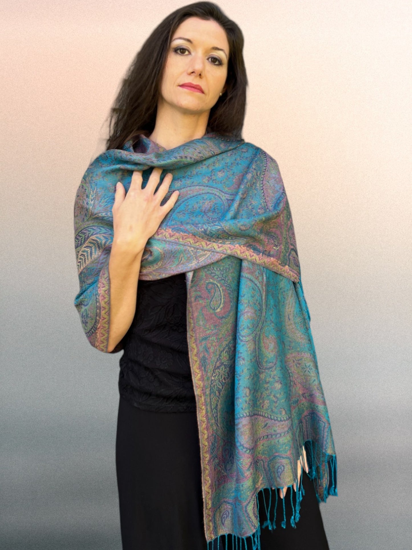 Turquoise Jamawar Pashmina