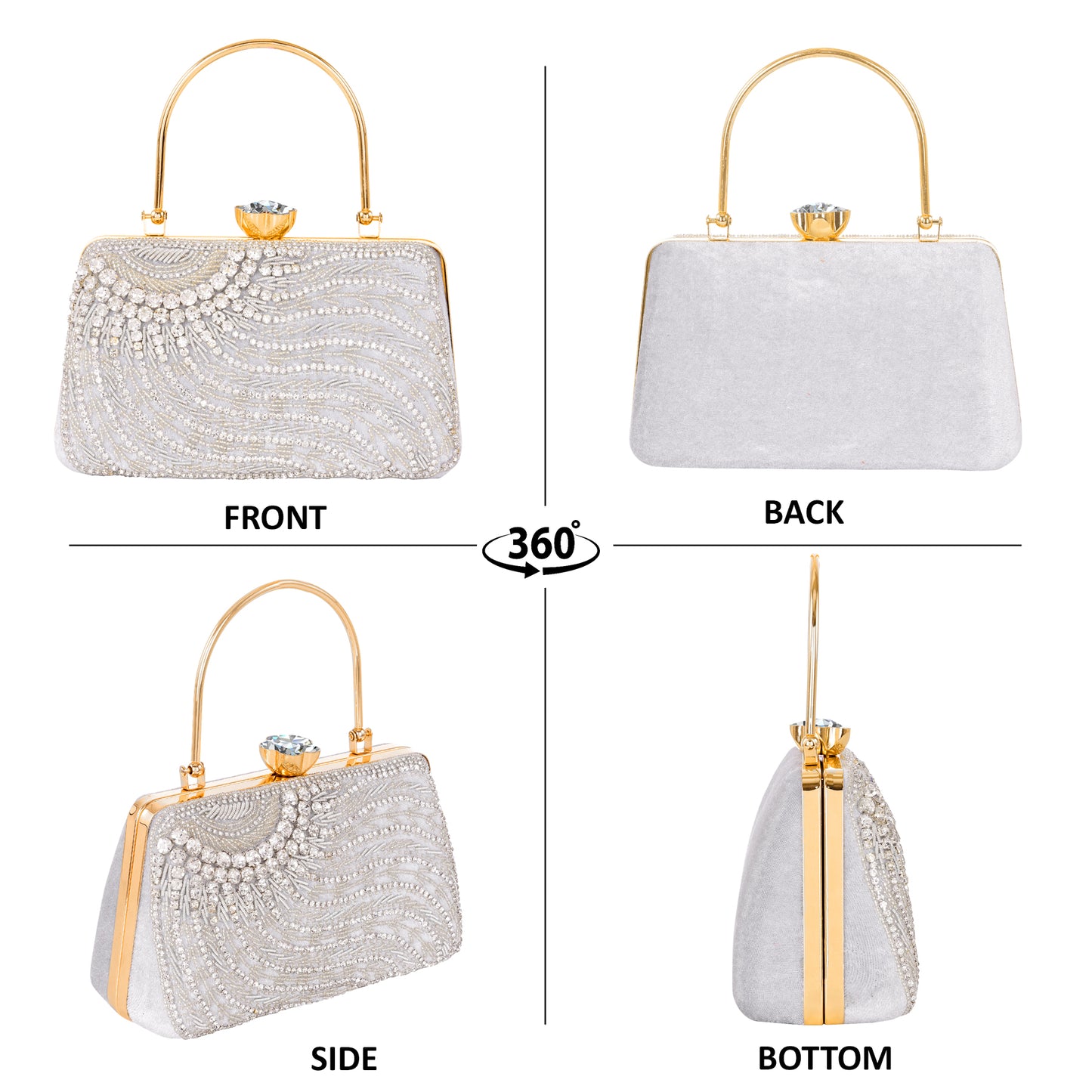 A.E Emboried Wedding Beautiful Silver Clutch |Fancy Ladies Purse |