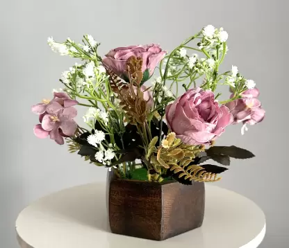 wooden pot mix design flower for home office gift