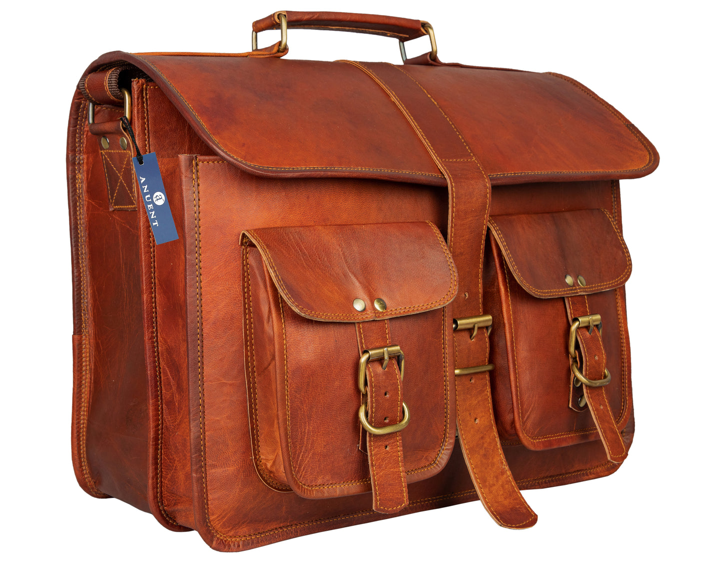 Handmade 16" -18" Leather Laptop Messenger Crossbody Bag For Unisex.