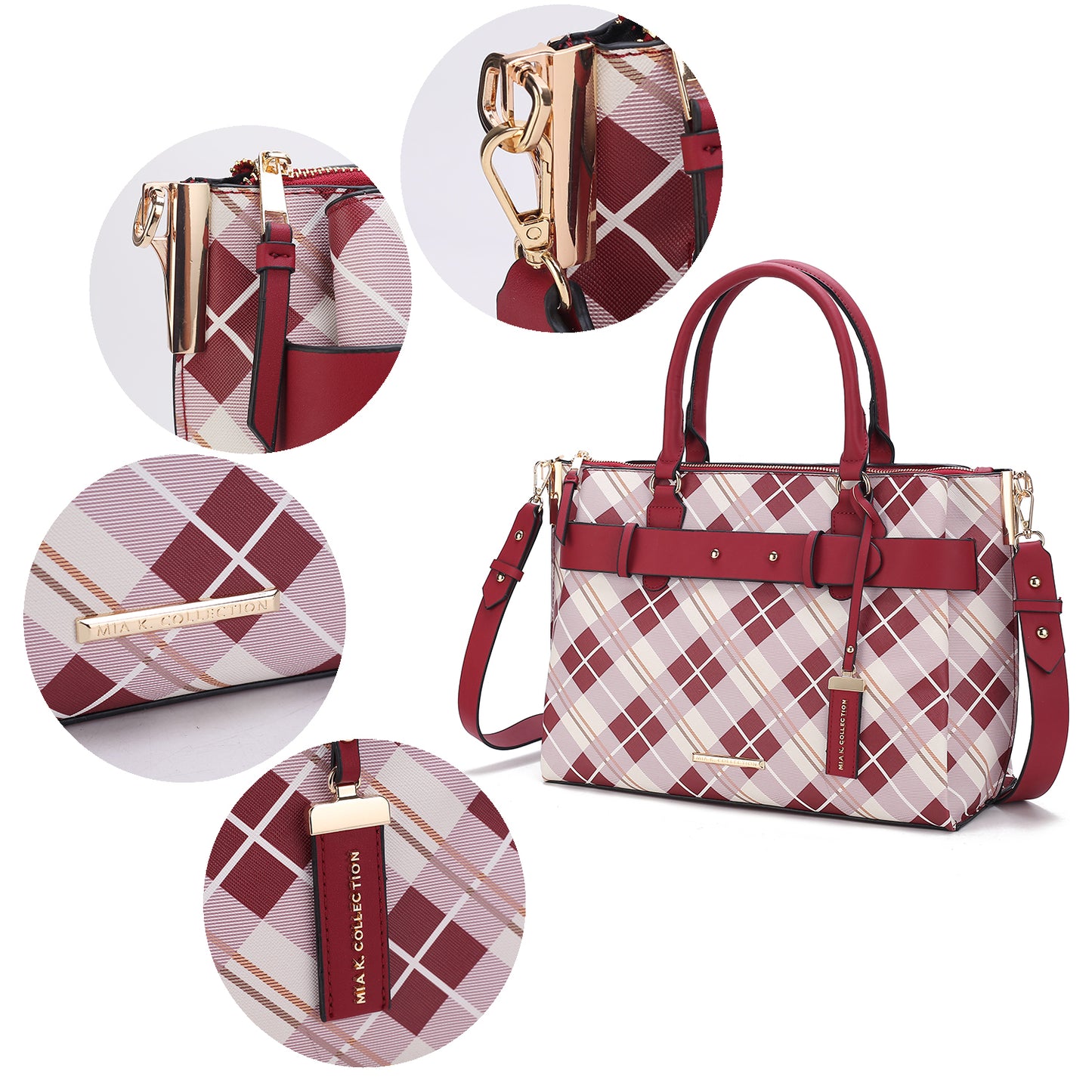 Vivian Plaid Vegan Leather Women Satchel Bag