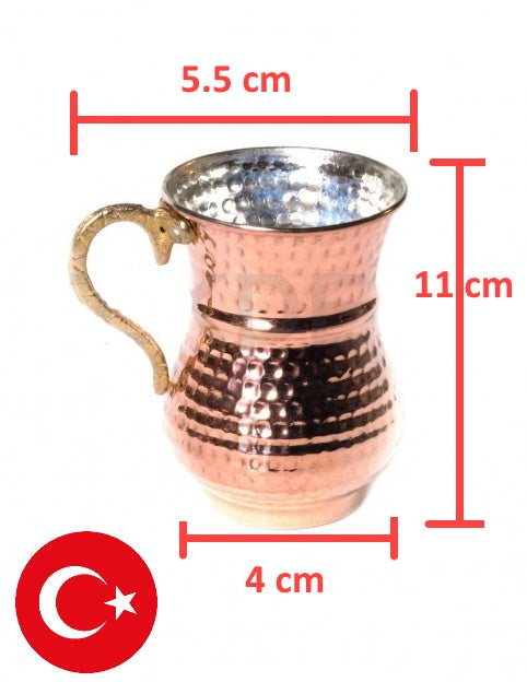 3 Pcs Set Hammered Copper Cups for Ayran, Handmade Pure Copper Mug