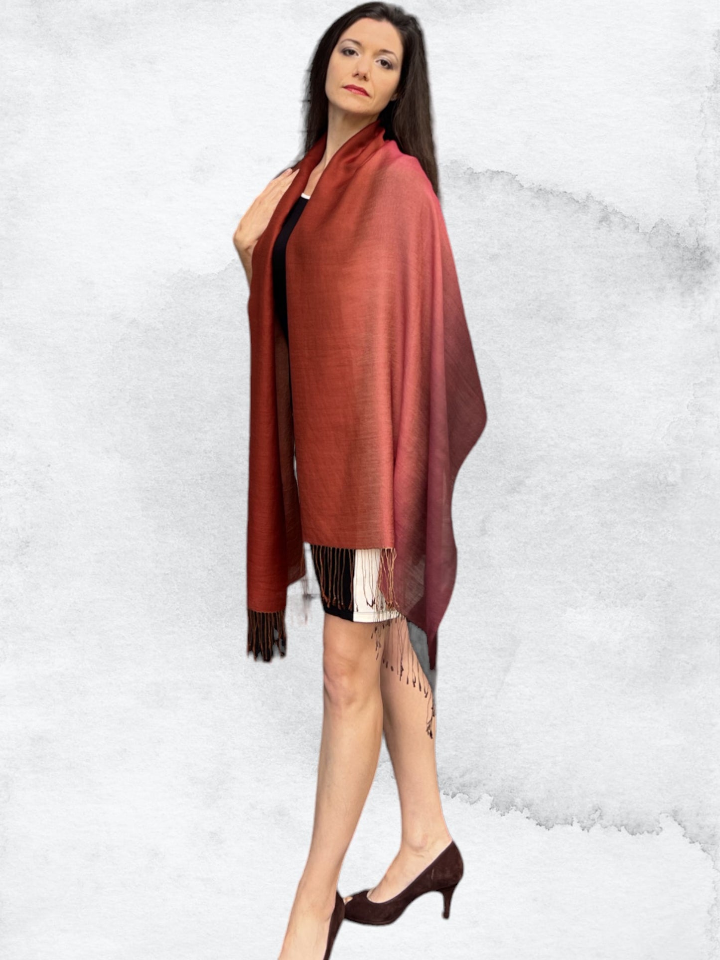 Brown And Orange Hand Dyed Ombre Scarf