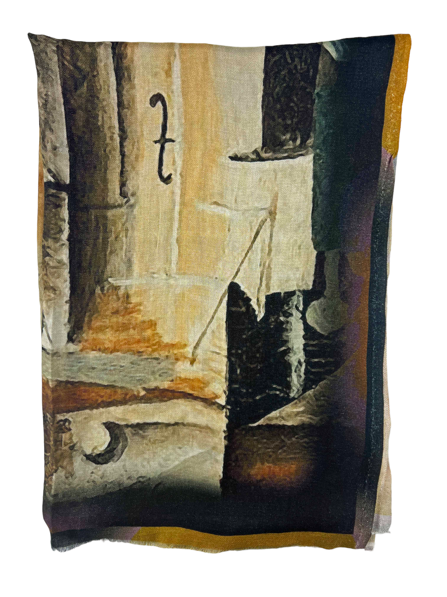 Brown and Rust Digitally Printed Abstract Watercolor Scarf