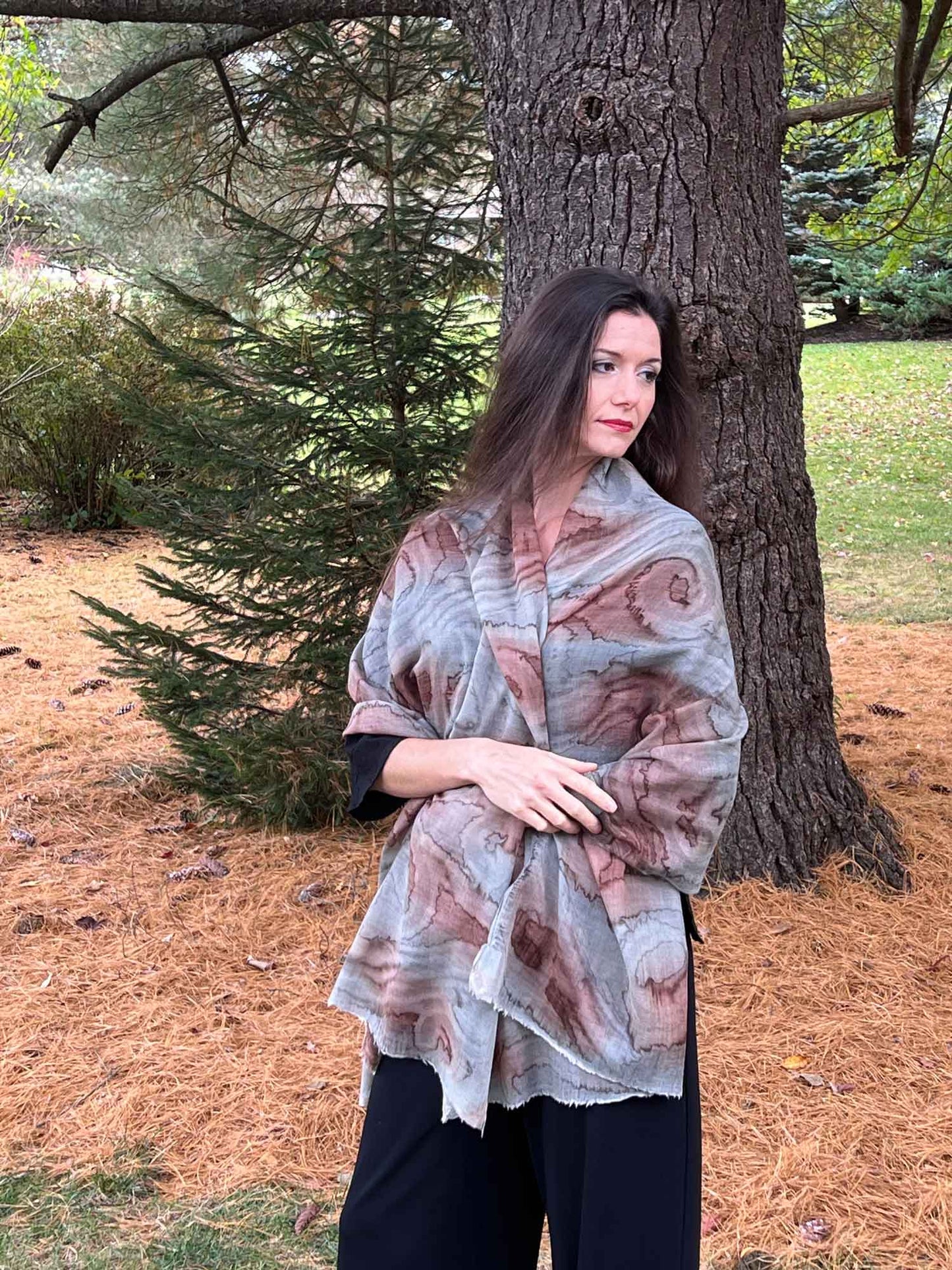 Hand Painted Gray Watercolor Wool & Silk Scarf