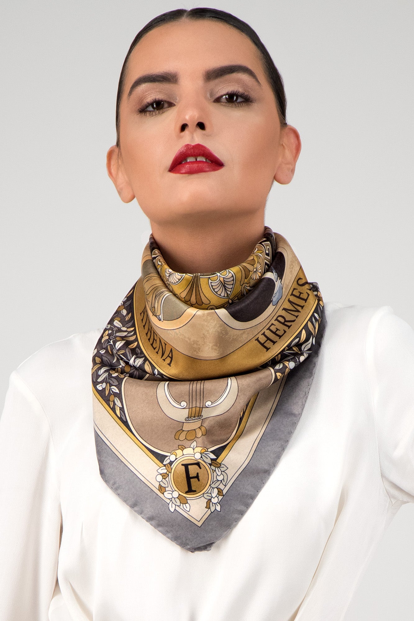 The Olympian Gods - Grey-Beige - 100% Silk Scarf