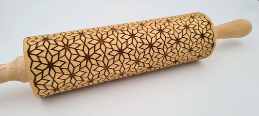 Engraved Rolling Pin Natural Wood Folk Kitchen Pins Handmade - Demet
