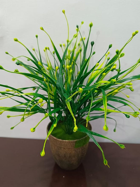 Artificial Green Bonsai Grass Plant Wooden Pot
