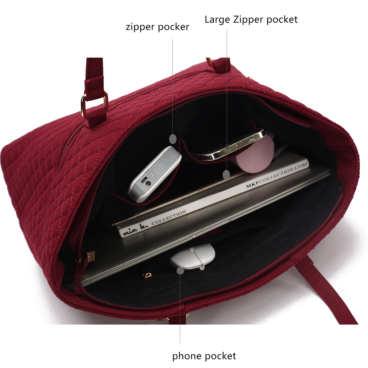 MKF Collection Hallie Solid Quilted Cotton Women Tote Bag by Mia k