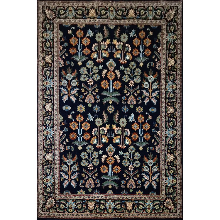 5×7 Feet Handmade Wool Carpet Black Hand Knotted Floral