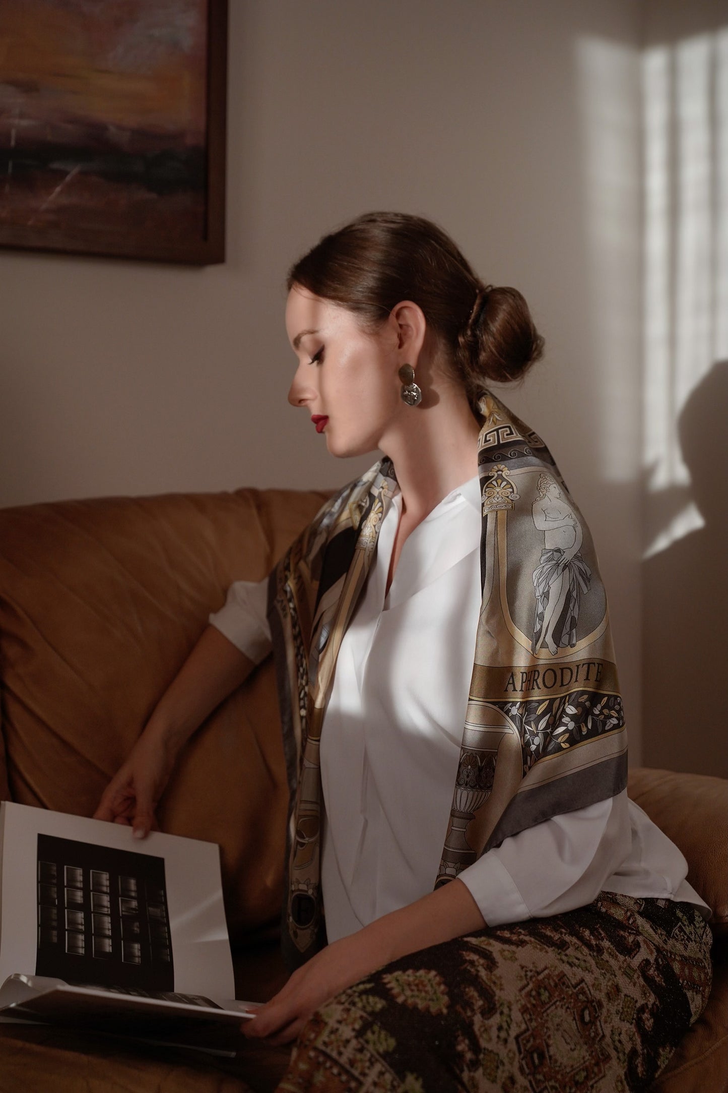 The Olympian Gods - Grey-Beige - 100% Silk Scarf