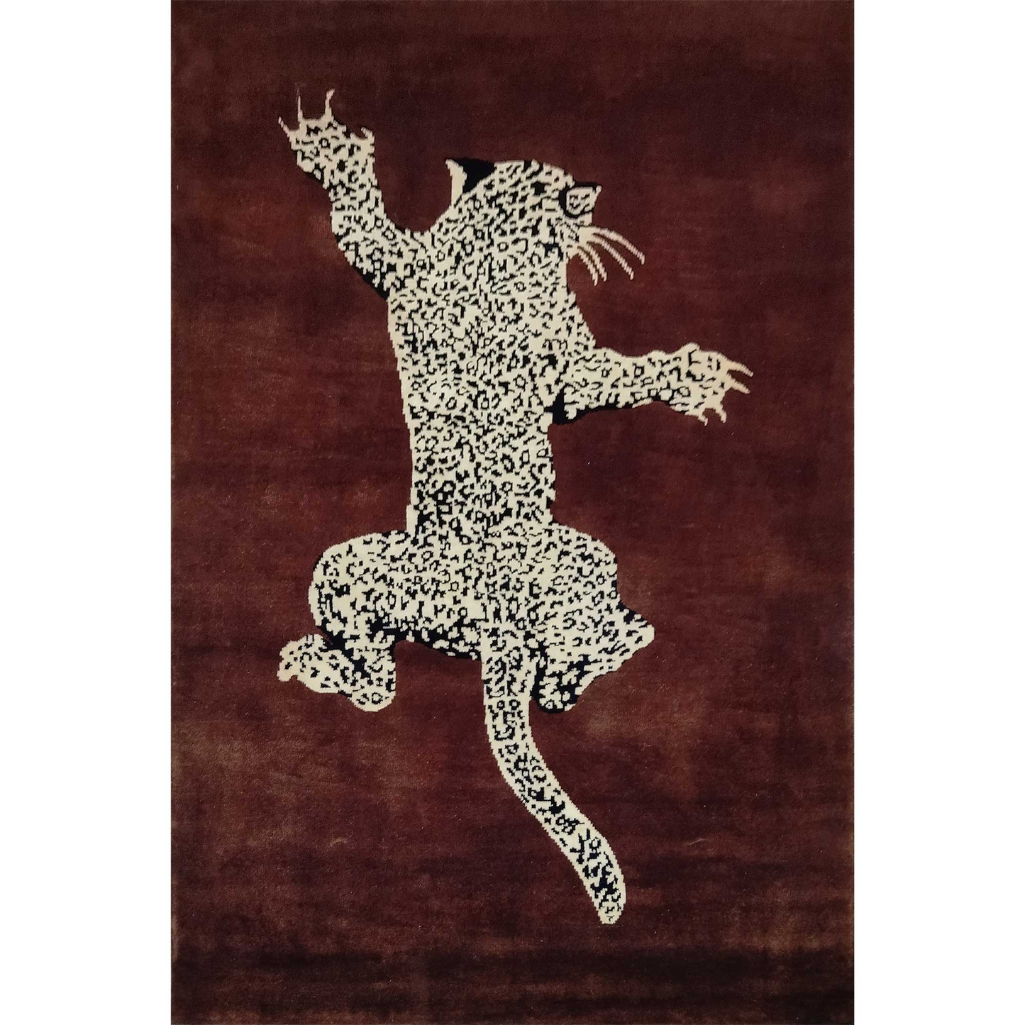 4×6 ft Brown Hand Knotted Wool Leopard Carpet