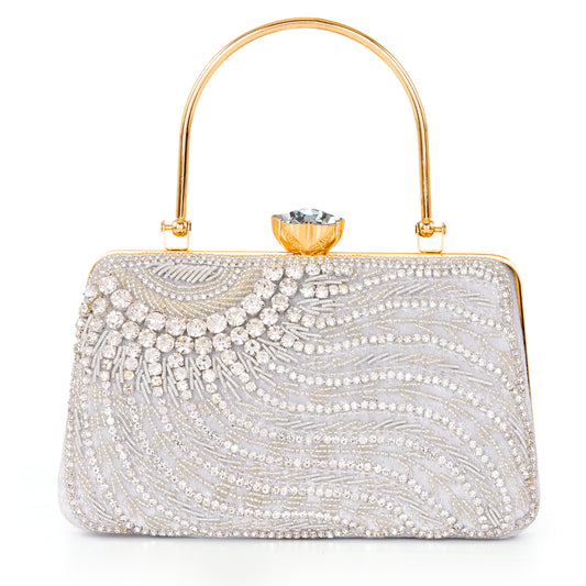 A.E Emboried Wedding Beautiful Silver Clutch |Fancy Ladies Purse |