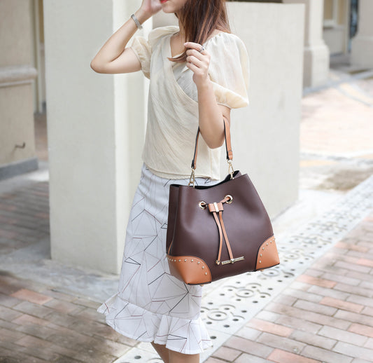 Candice Color Block Bucket Bag with matching Wallet