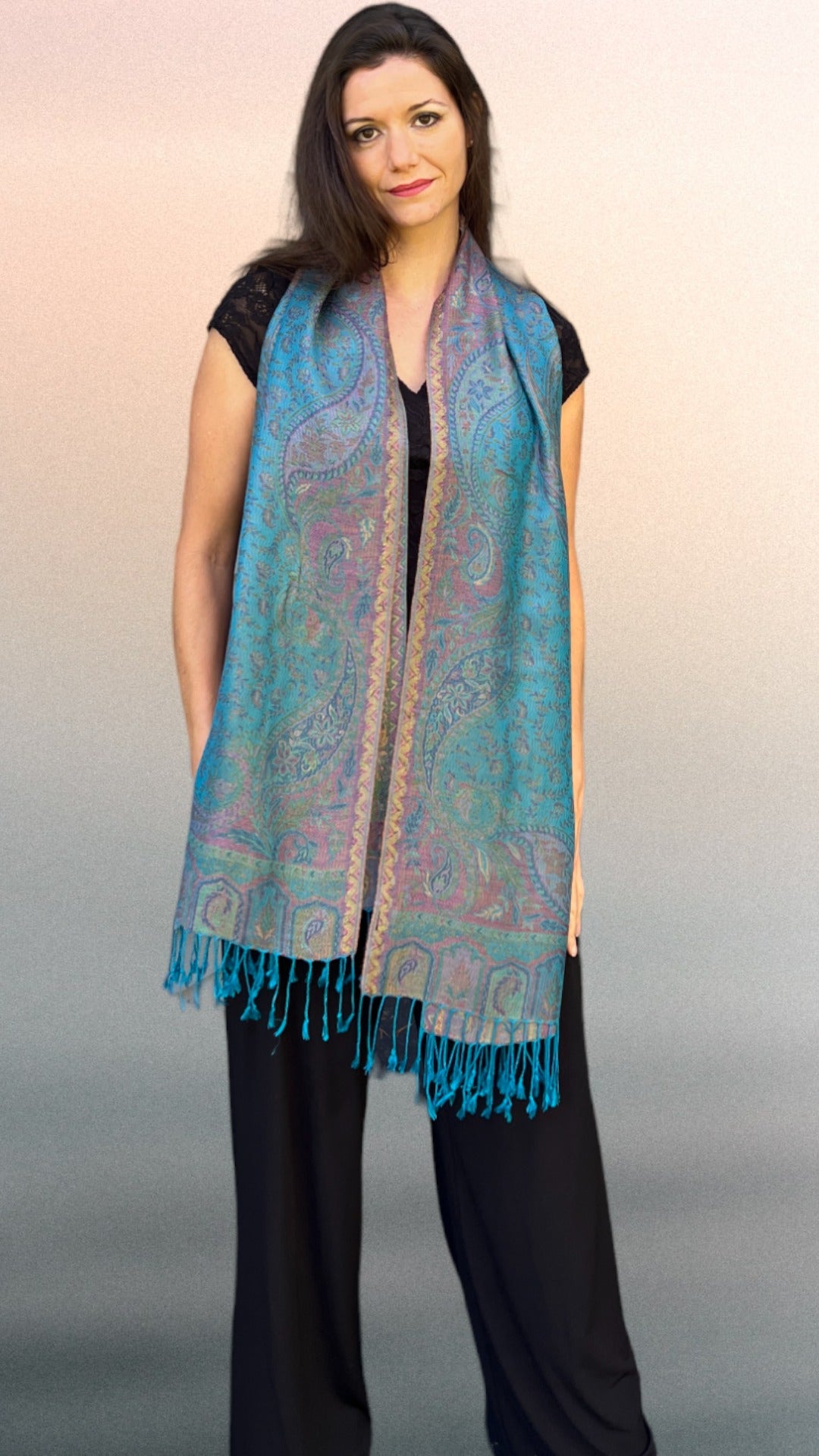 Turquoise Jamawar Pashmina