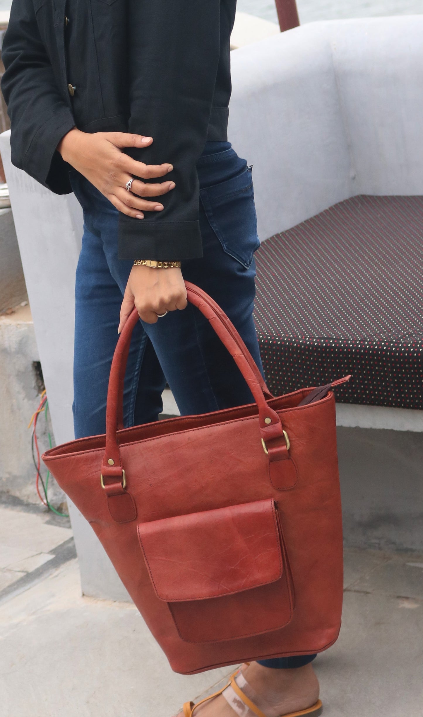 Handmade Small Leather Tote Bag For Ladies .