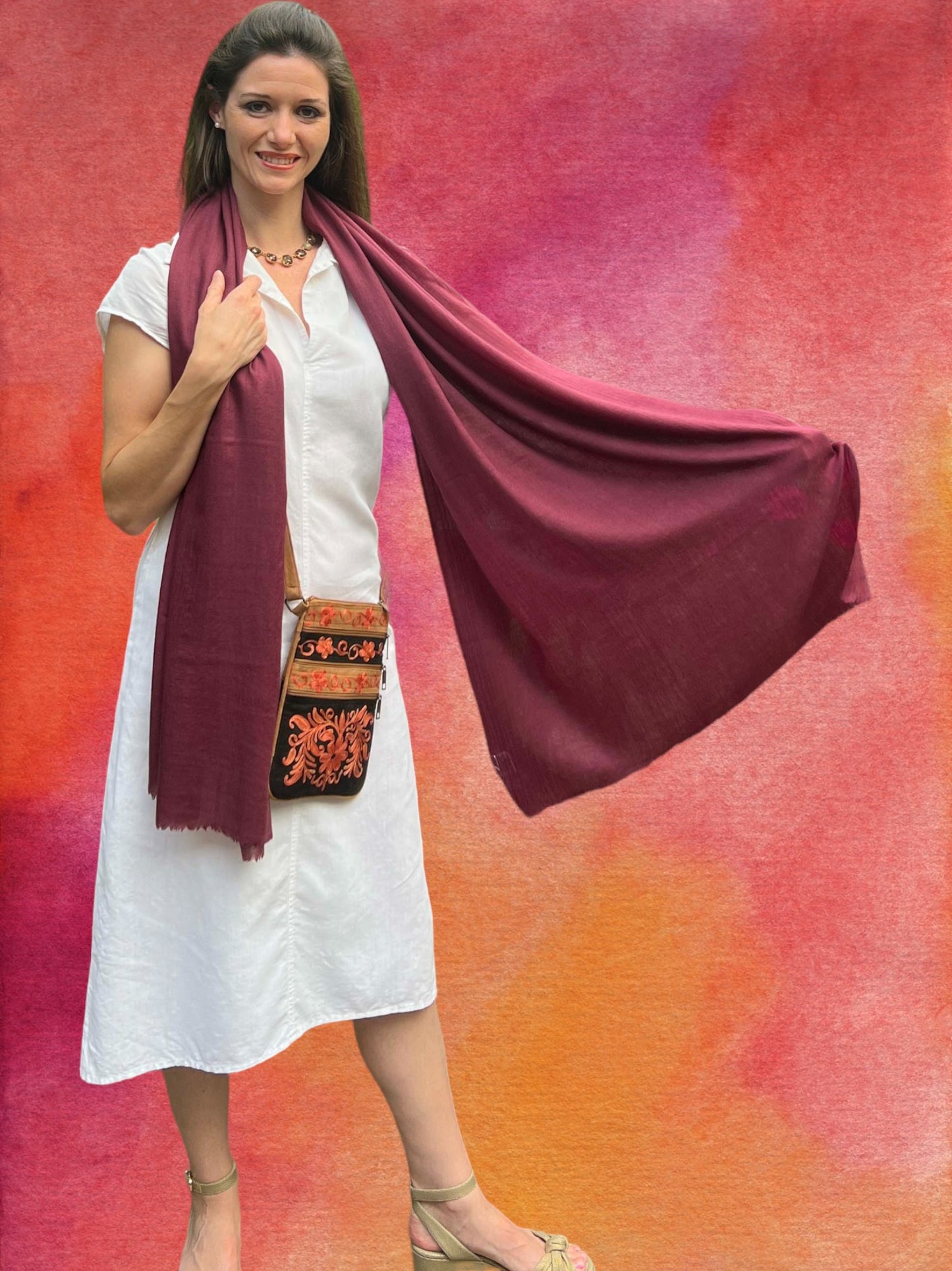 Magenta Cashmere Thin Weave Solid Scarf