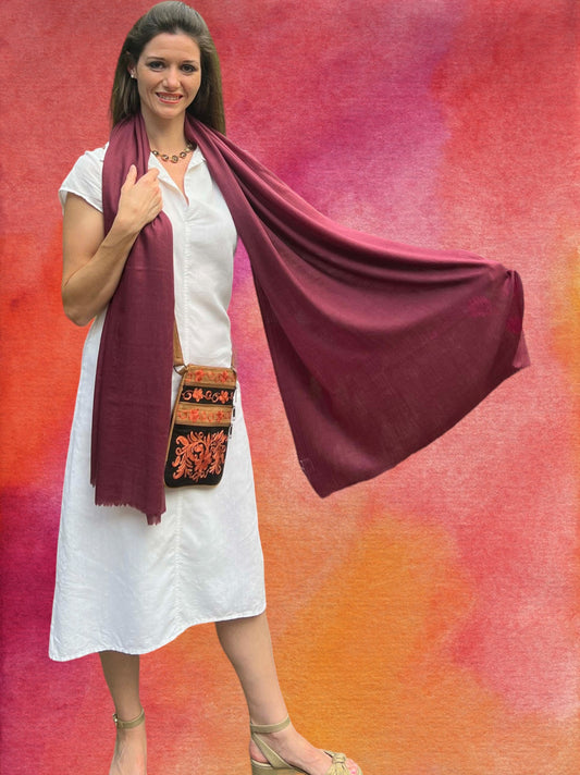 Magenta Cashmere Thin Weave Solid Scarf