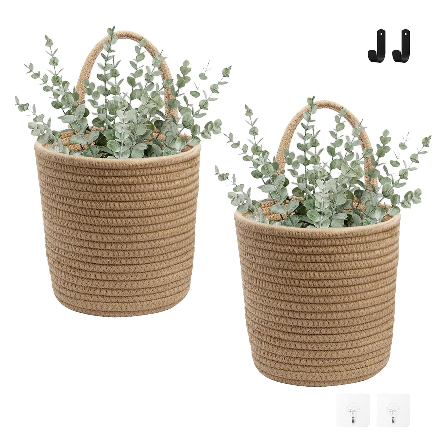 2 Pack Jute Hanging Basket,Hanging Rope Basket with 4 hooks