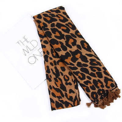 Ladies Leopard Print Scarf with Tassels