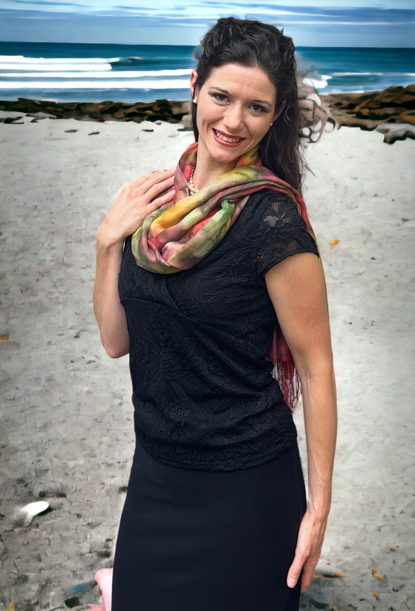 Red, Yellow, Green Modal Silk Hand Painted Watercolor Scarf