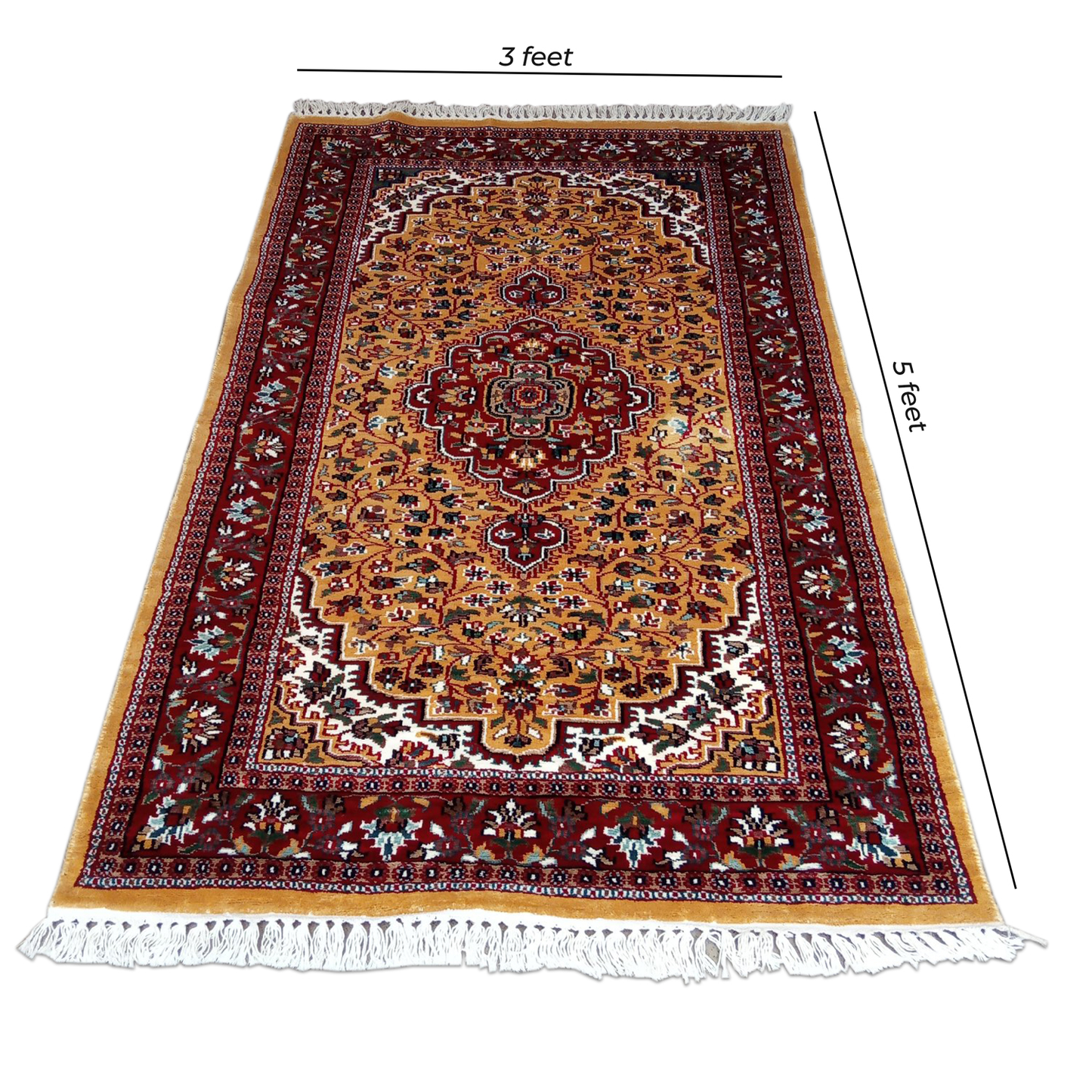 3×5 Feet Hand Knotted Persian Carpet Yellow