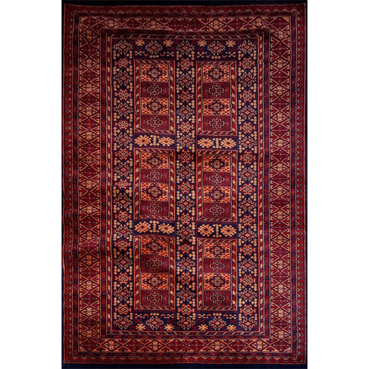 4×6 Feet Black Hand Knotted Wool Carpet Dubba