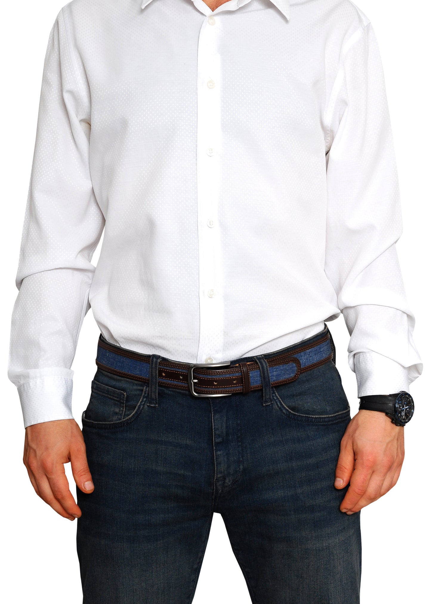 Swindon Brown Blue Leather Men Belt