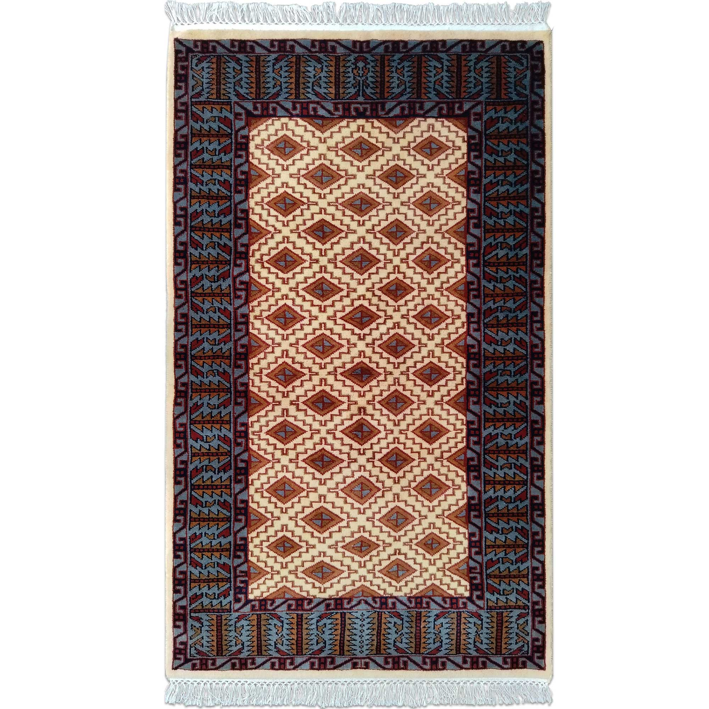 3×5 Feet White Hand Knotted Wool Carpet Burfi