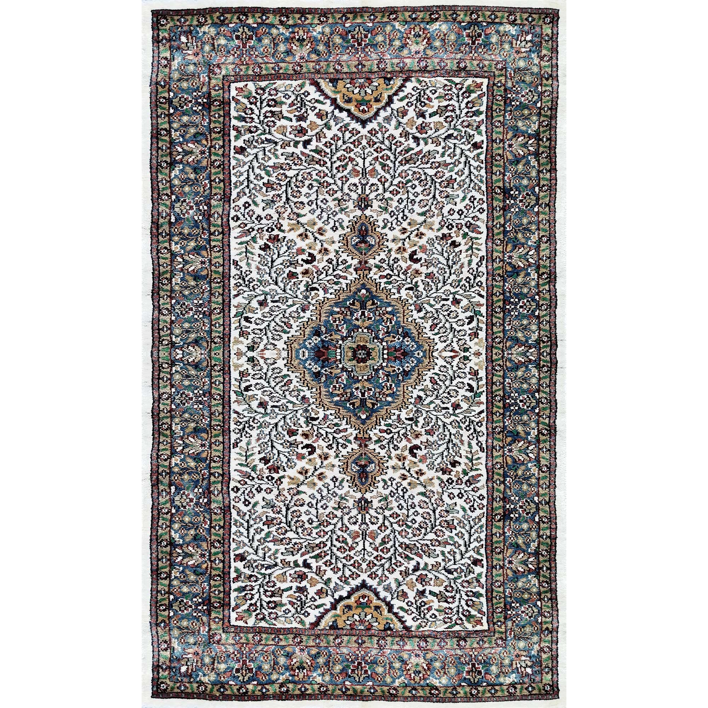 3×5 Feet Hand Knotted Art Silk Carpet (White)