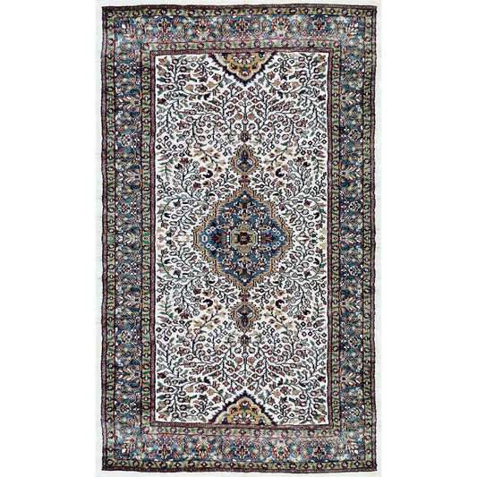 3×5 Feet Hand Knotted Art Silk Carpet (White)