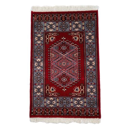 2×3 feet Hand Knotted Woolen Carpet Red Prince Bukhara