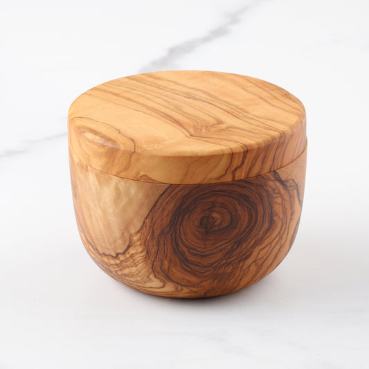 Handmade Olive Wood Salt Cellar with Magnetic Lid