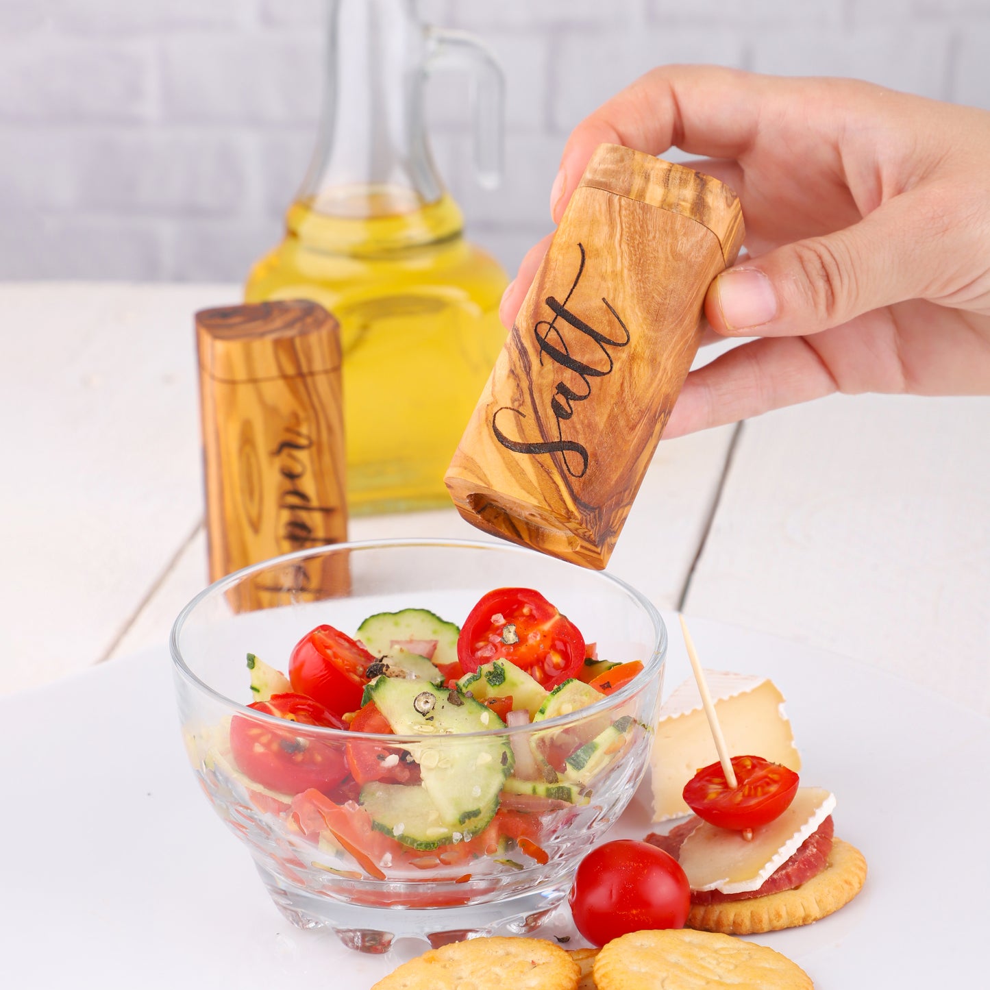 Rustic Olive Wood Salt & Pepper Shakers for a Cozy Dining Table