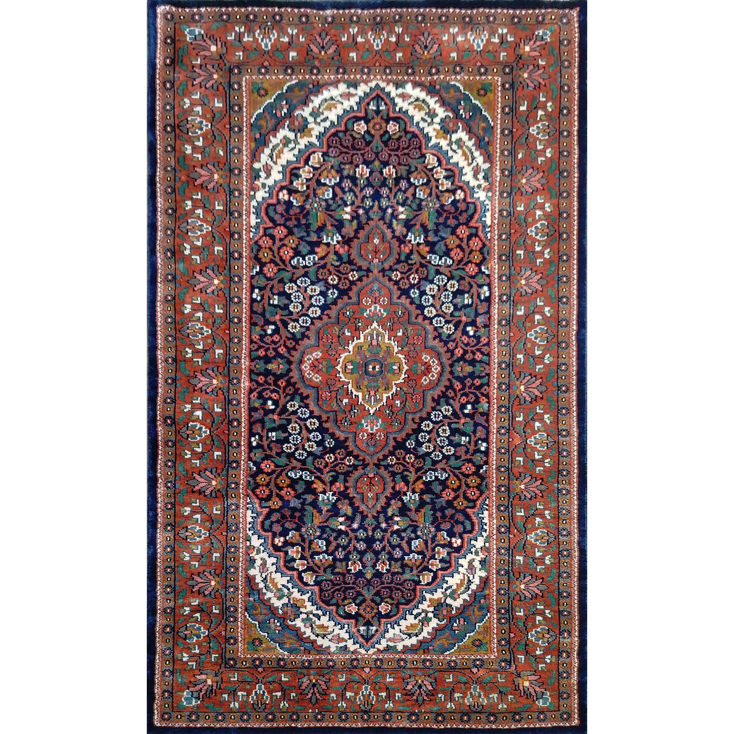 Hand Knotted Navy Blue Art Silk Persian Carpet 3×5 feet