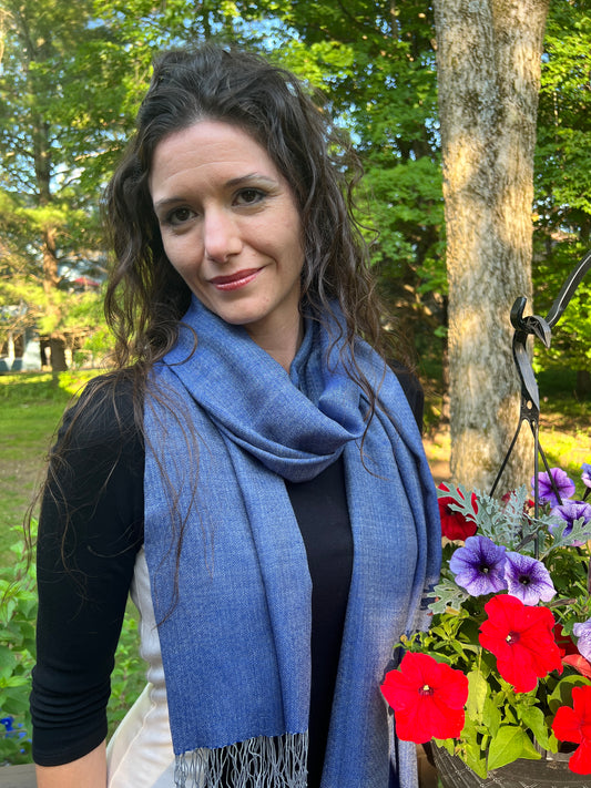 Blue Two Tone Wool And Silk Blend Scarf