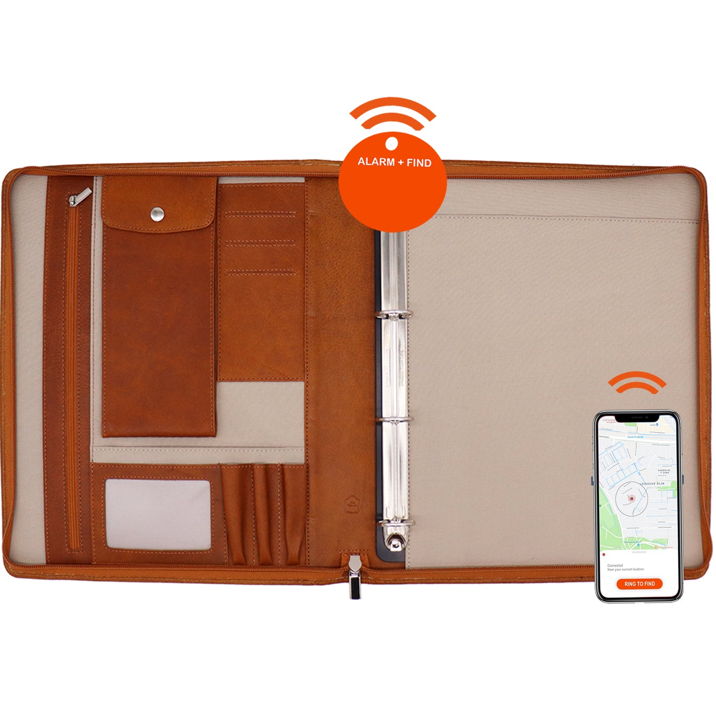 Safekeepers Leren Schrijfmap A4 met Pasjeshouder en Tracker