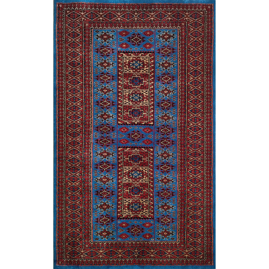 3×5 Feet Blue Hand Knotted Wool Carpet Dubba