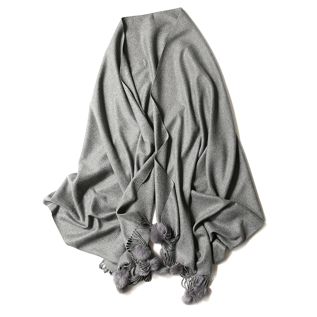 Lightweight Pom Pom Pashmina with Tassels