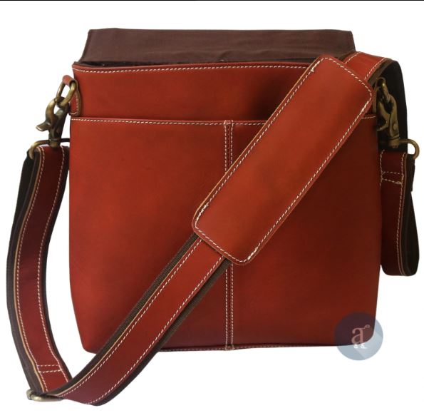 Orange Leather Crossbody Purse Bag.