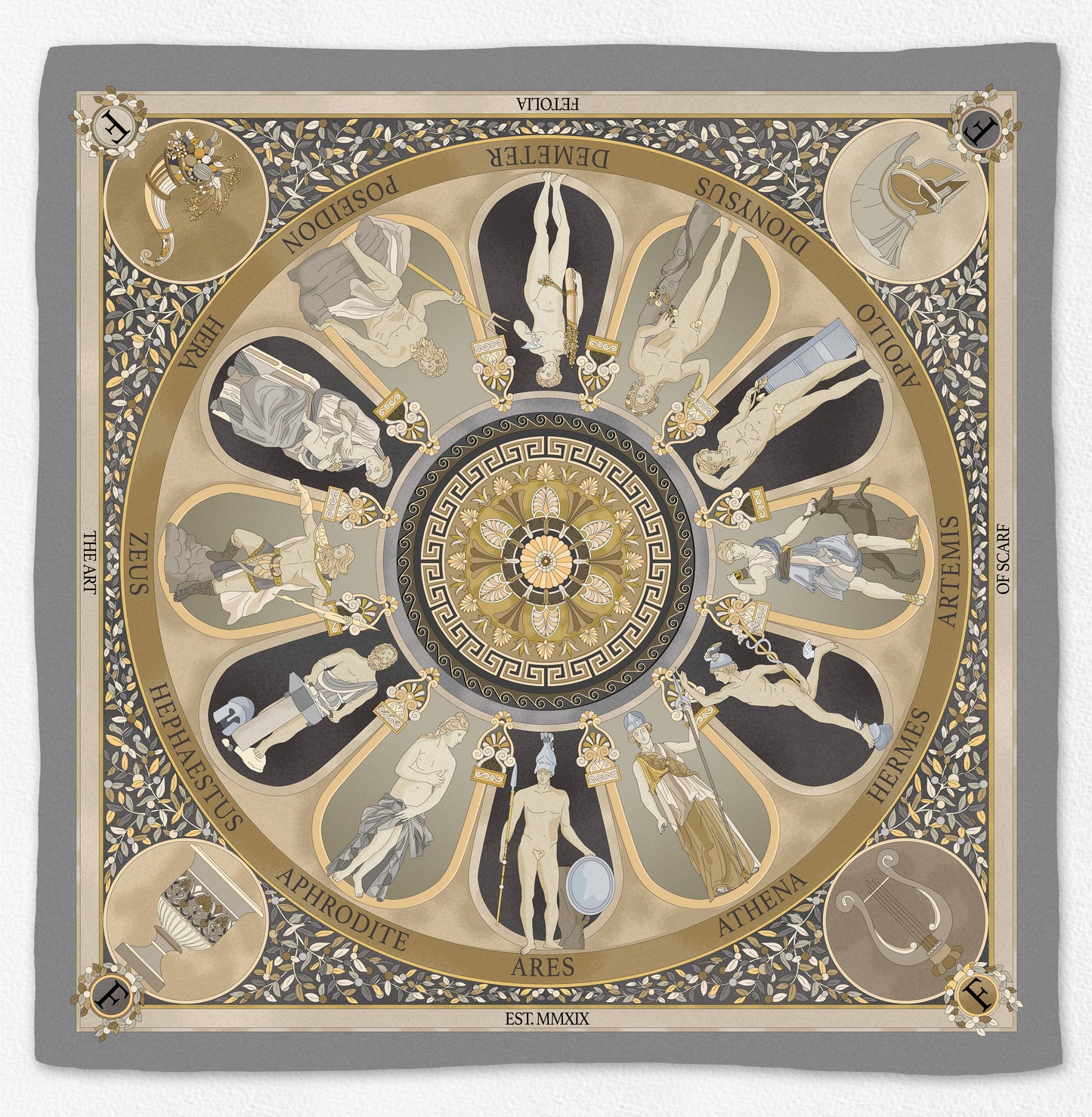 The Olympian Gods - Grey-Beige - 100% Silk Scarf
