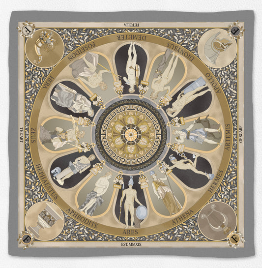 The Olympian Gods - Grey-Beige - 100% Silk Scarf